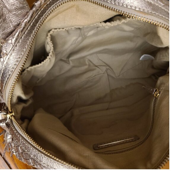 Elliott Lucca Gold Metallic Woven Leather Handbag - Picture 6 of 8